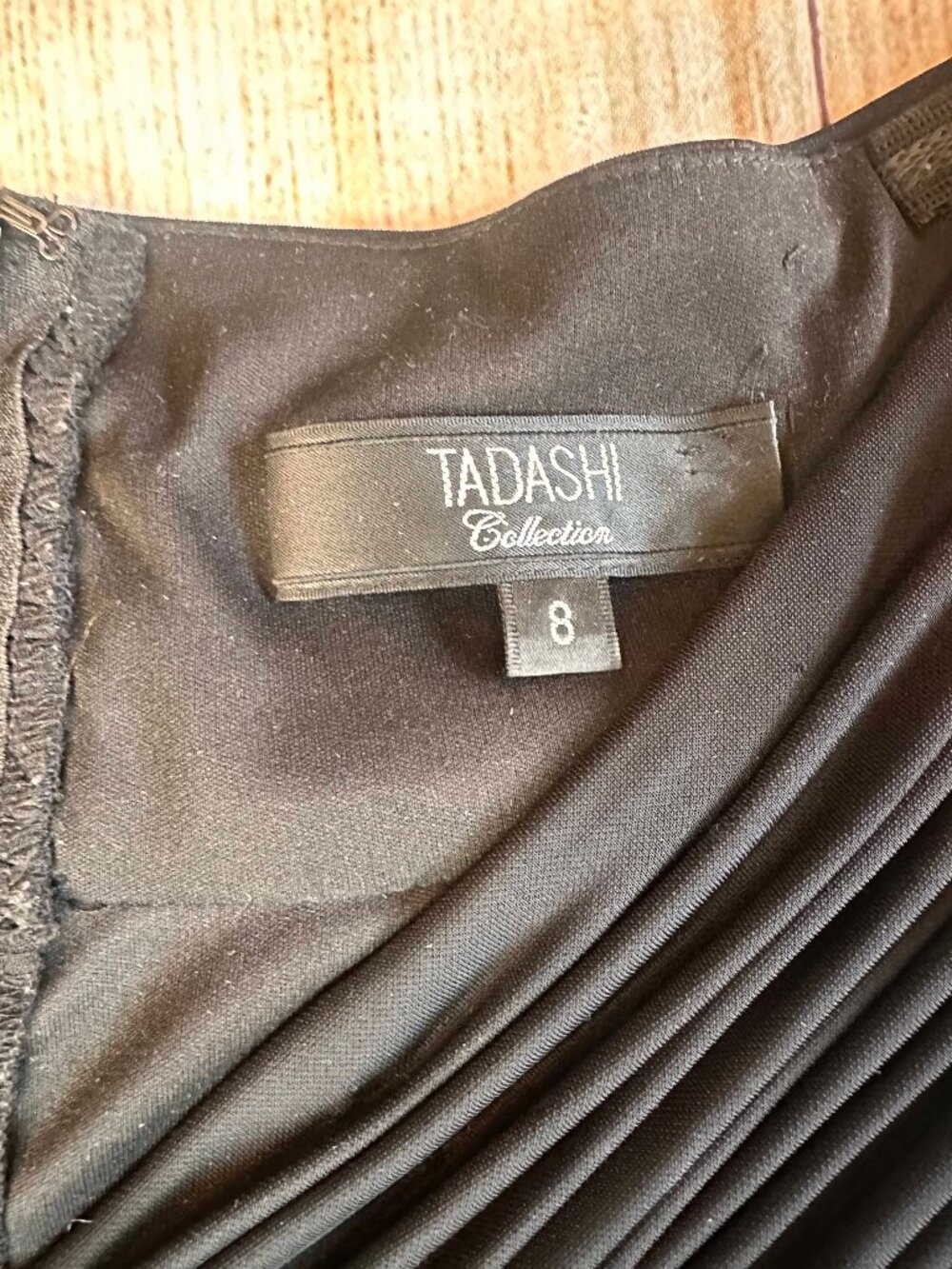 Tadashi Collection Black Ruched Pleated Taffeta Fit & Flare Cocktail Dress Sz 8 - Picture 3 of 6